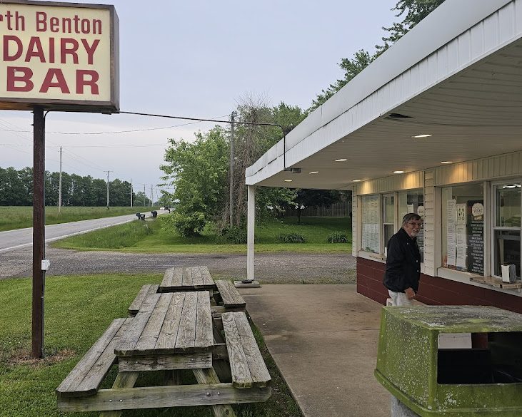 The Dairy Bar sign and awning seen from the road